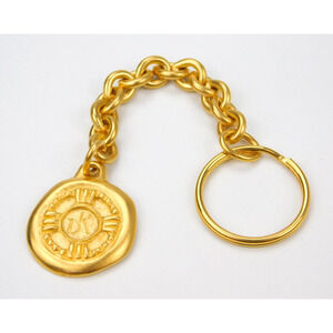 Vintage DKNY Donna Karen DK co "Wax Seal" Look Gold Tone Keychain 6" Long